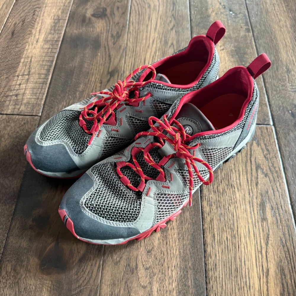 Merrell All Out Blaze Sieve Mens 12 Grey Red Hiking Water Shoes J12855